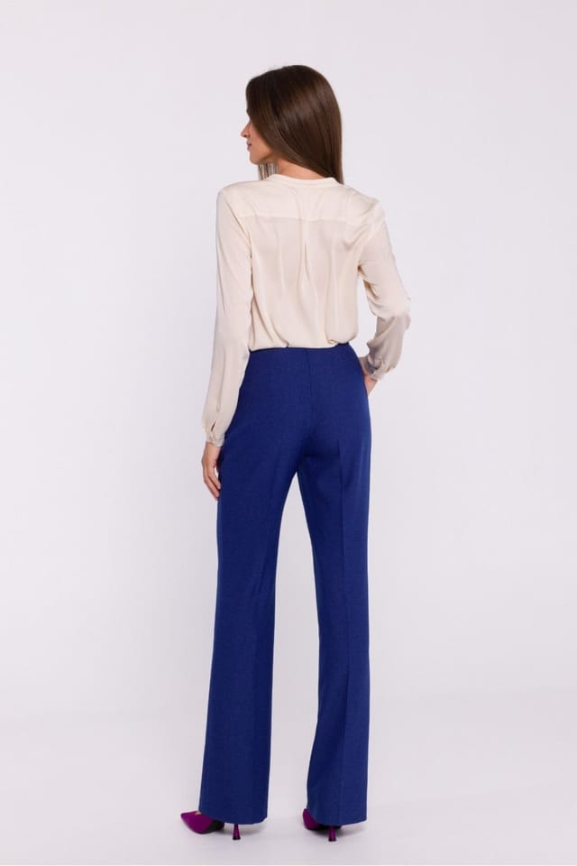 Love Lace Love Lace Women's Elegant High Rise Flared Trousers Pressed Crease Style 200371 in Blue - 2