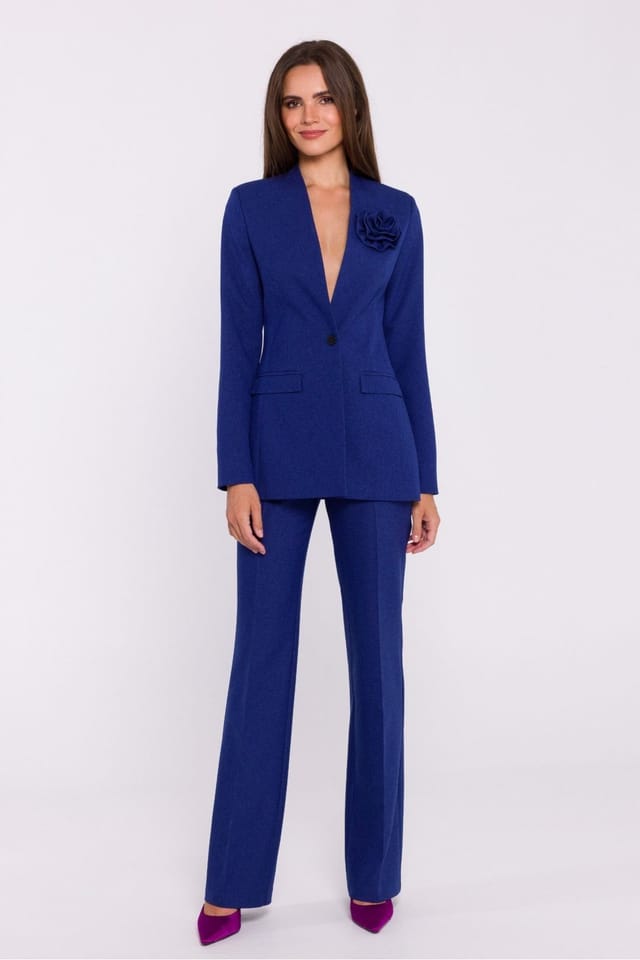 Love Lace Love Lace Women's Elegant High Rise Flared Trousers Pressed Crease Style 200371 in Blue - 3