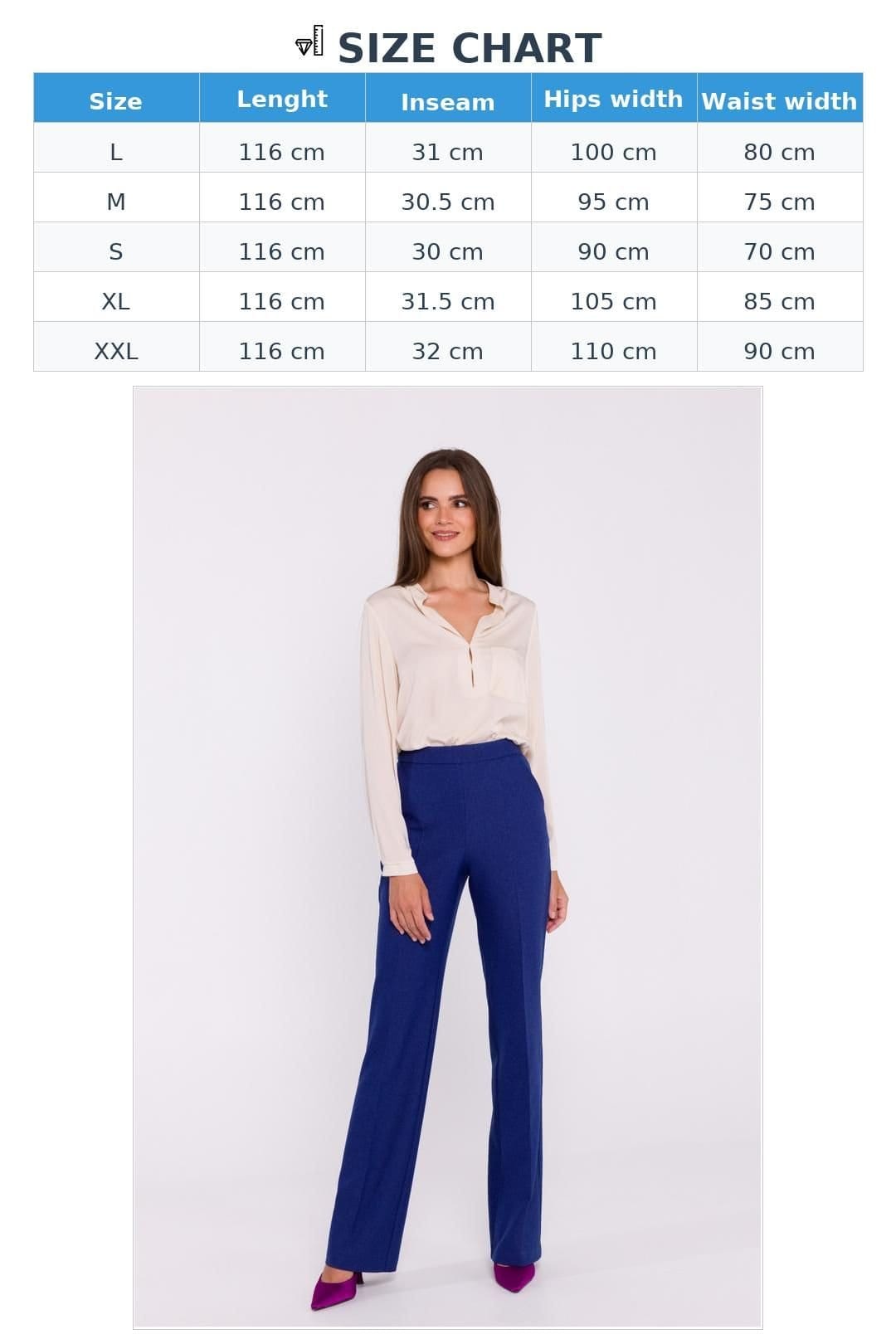 Love Lace Love Lace Women's Elegant High Rise Flared Trousers Pressed Crease Style 200371 in Blue - 4