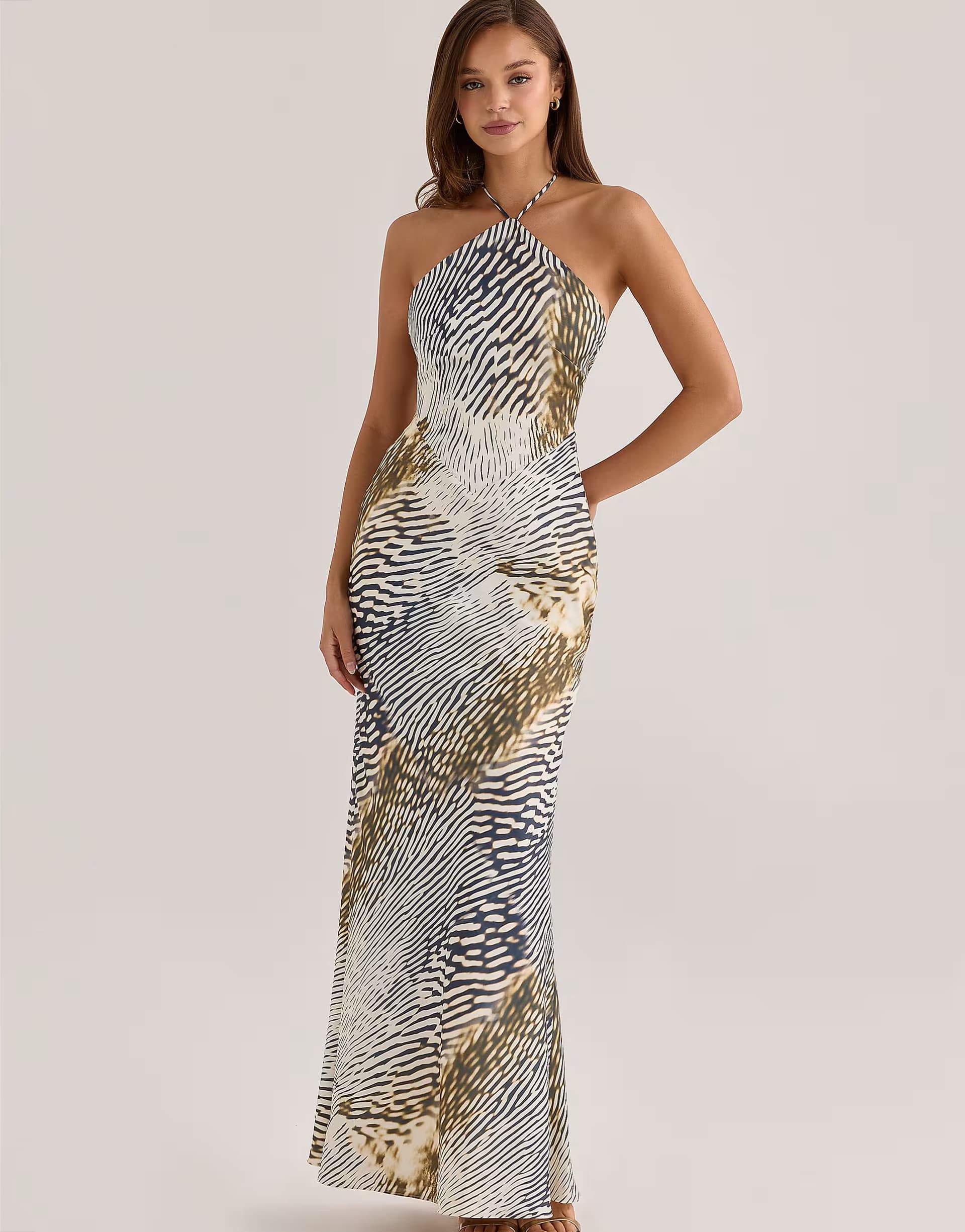 ASOS House of CB Luna animal print satin halter neck maxi slip dress in animal print