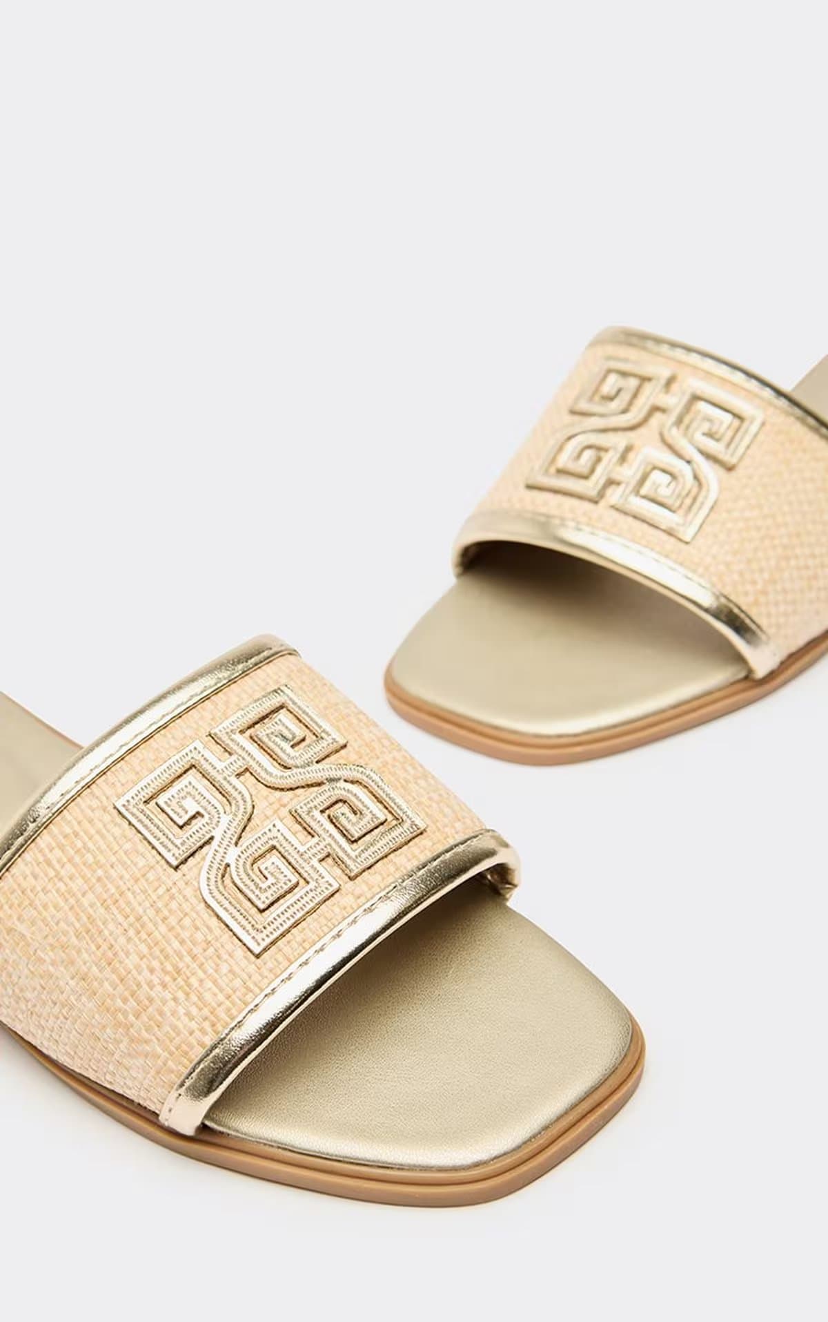 EGO Bay Woven Strap Logo Detail Flat Slider Sandal In Gold Faux Leather, Women's Size UK 3