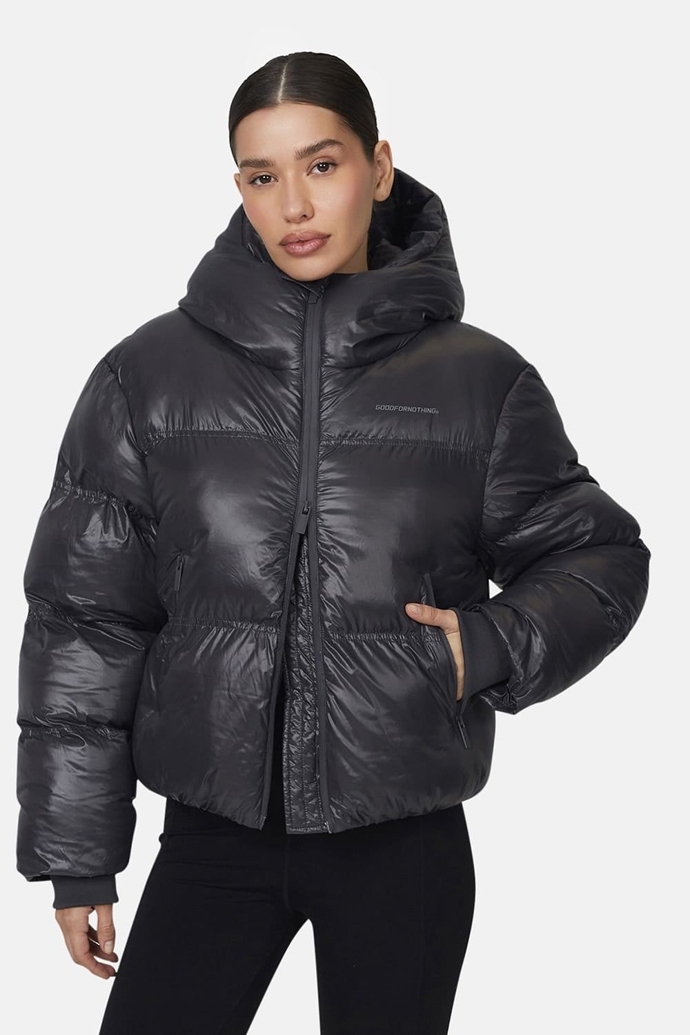 Good For Nothing Good For Nothing Women's Hooded Puffer Jacket in Grey - 1
