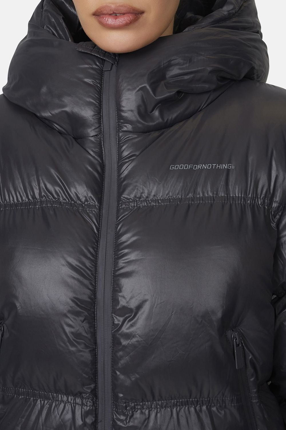 Good For Nothing Good For Nothing Women's Hooded Puffer Jacket in Grey - 3