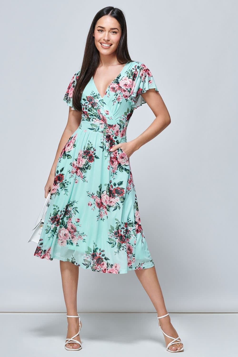 Jolie Moi Jolie Moi Women's Kiley Wrap Front Mesh Dress in Light Green