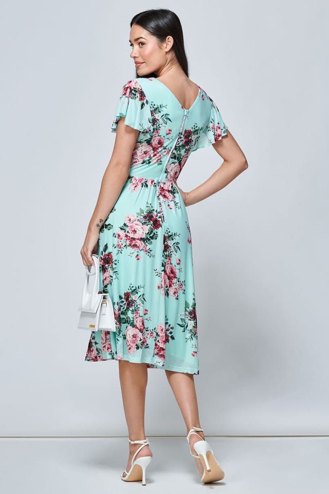 Jolie Moi Jolie Moi Women's Kiley Wrap Front Mesh Dress in Light Green - 2