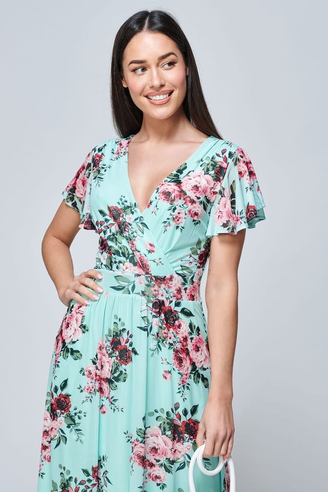 Jolie Moi Jolie Moi Women's Kiley Wrap Front Mesh Dress in Light Green - 3