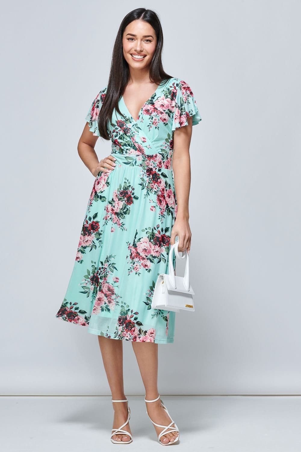 Jolie Moi Jolie Moi Women's Kiley Wrap Front Mesh Dress in Light Green - 4