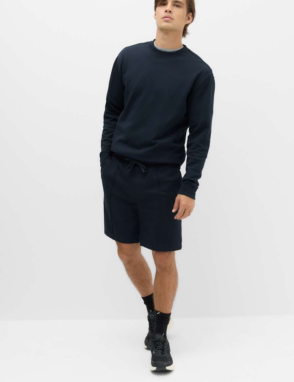 Marks & Spencer M&S Cotton Rich Ultimate Mid Length Shorts Navy