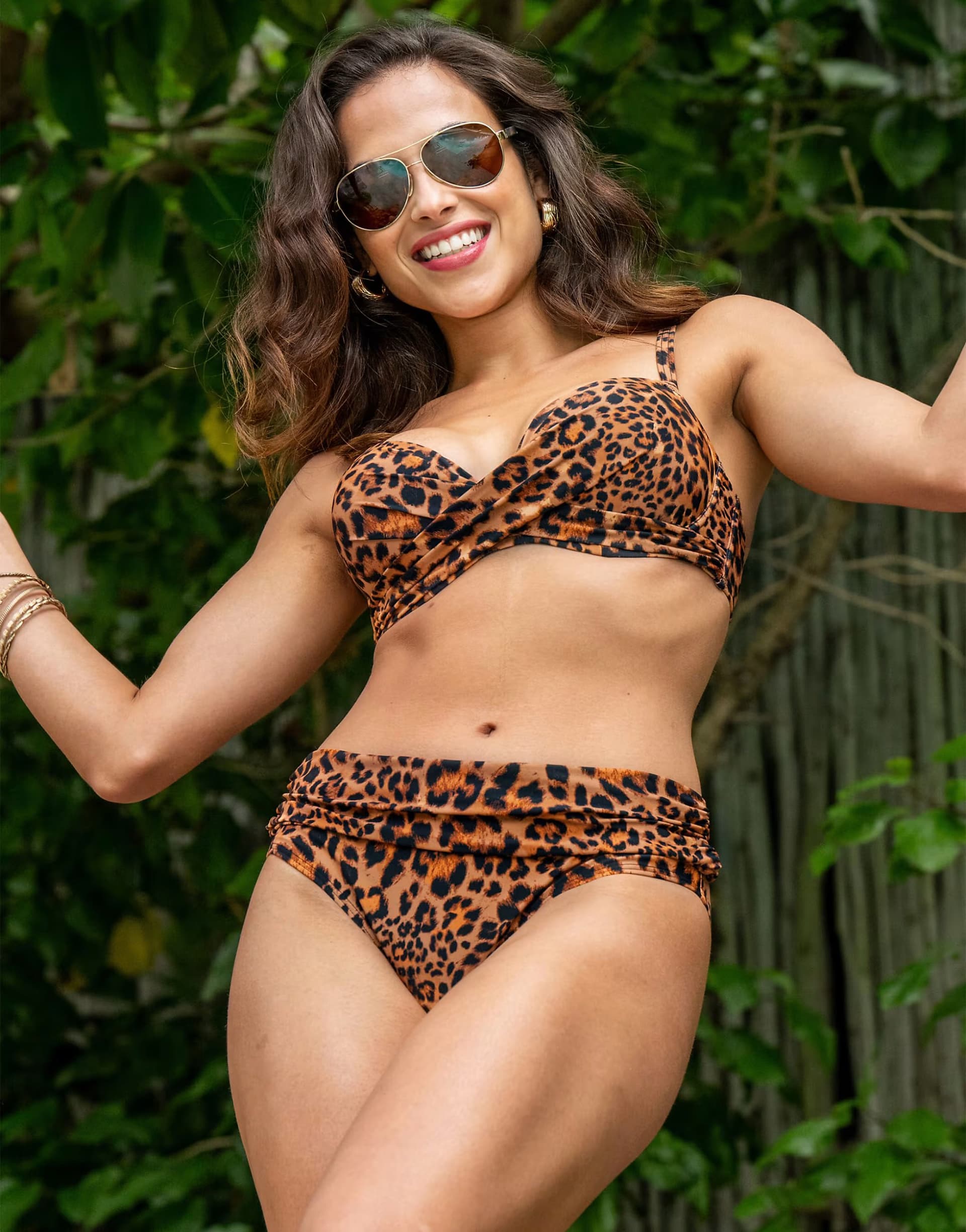 ASOS Pour Moi Free Spirit Printed Roll Top Bikini Bottoms - Leopard
