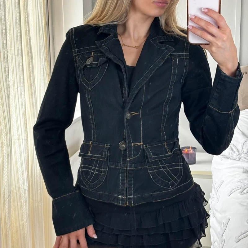 Topshop Moto Vintage y2k topshop moto button up lightweight cotton denim jacket blazer preppy