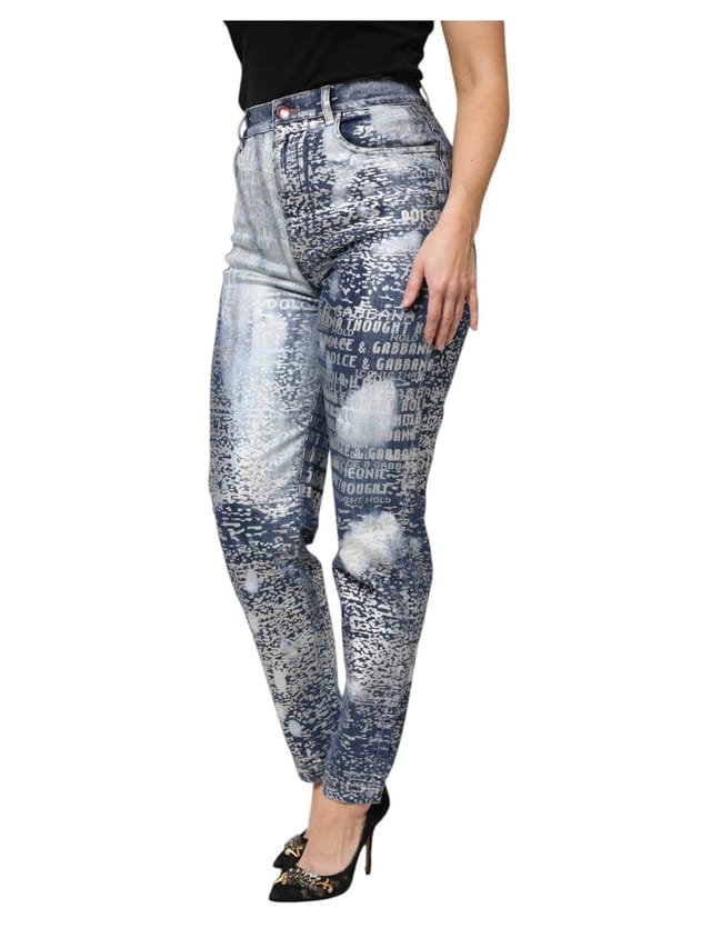 Dolce & Gabbana Dolce & Gabbana Women's Blue Washed Print High Waist Denim Jeans - 3
