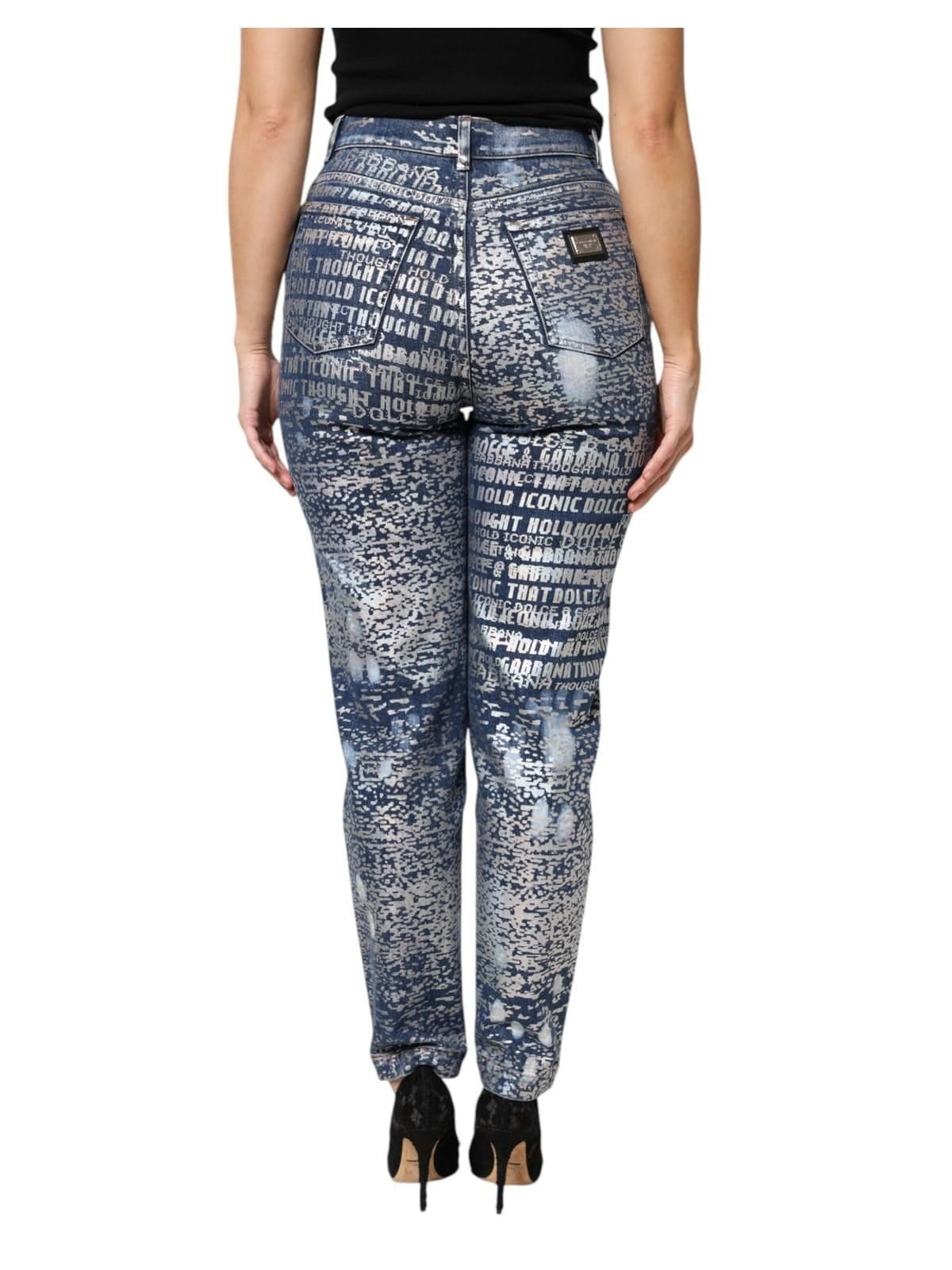 Dolce & Gabbana Dolce & Gabbana Women's Blue Washed Print High Waist Denim Jeans - 4