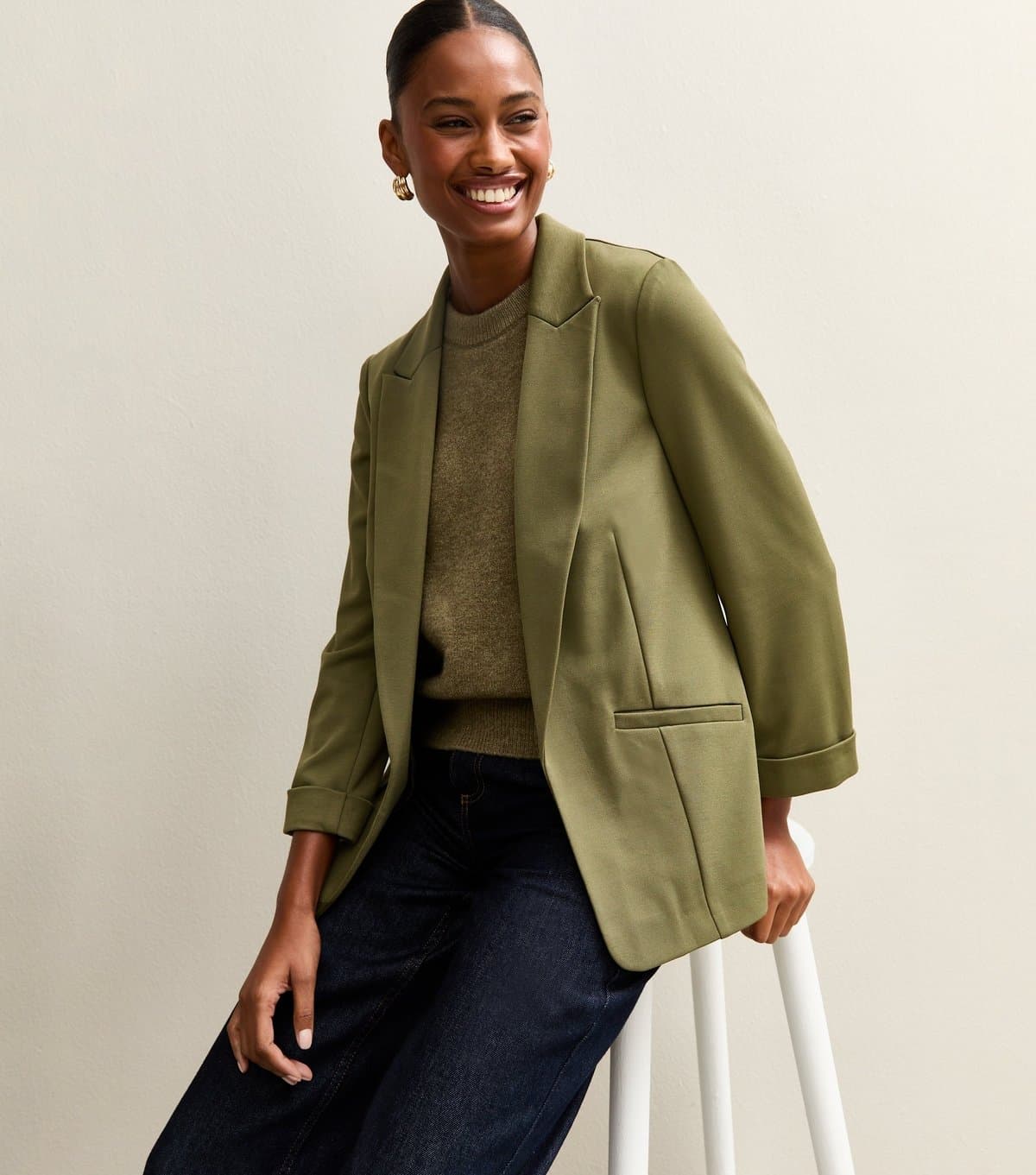 New Look New Look Dark Khaki Ponte Jersey Blazer