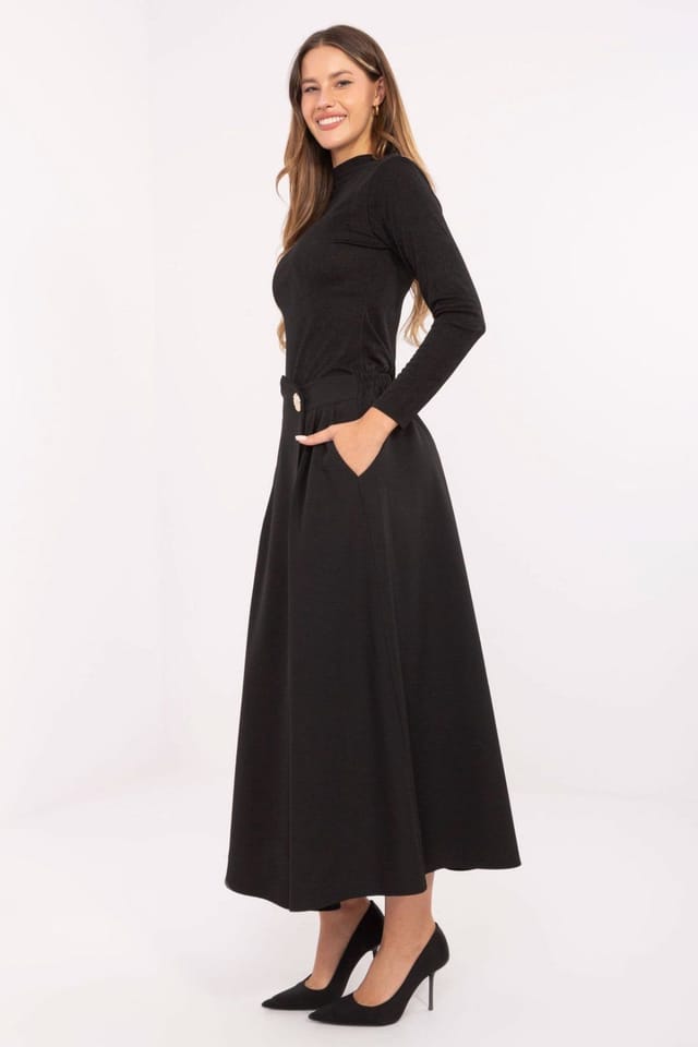 Love Lace Love Lace Women's Elegant Pleated Midi Skirt with Elastic Back in Black - 2