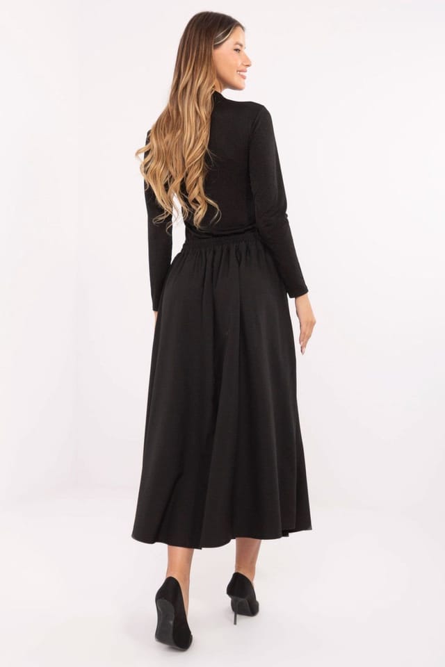Love Lace Love Lace Women's Elegant Pleated Midi Skirt with Elastic Back in Black - 3