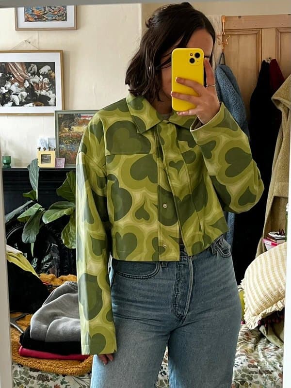 ASOS Design Heart print faux leather cropped jacket