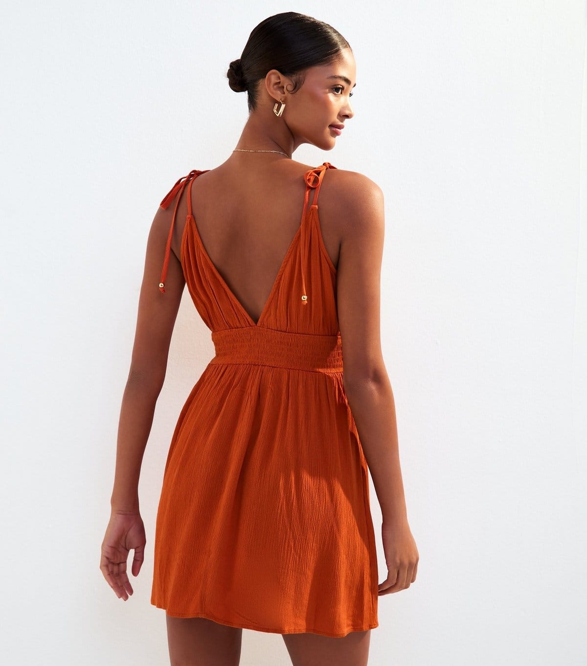 New Look Women's Orange Tie Strap Bead Trim Mini Cover Up Dress New Look - 4