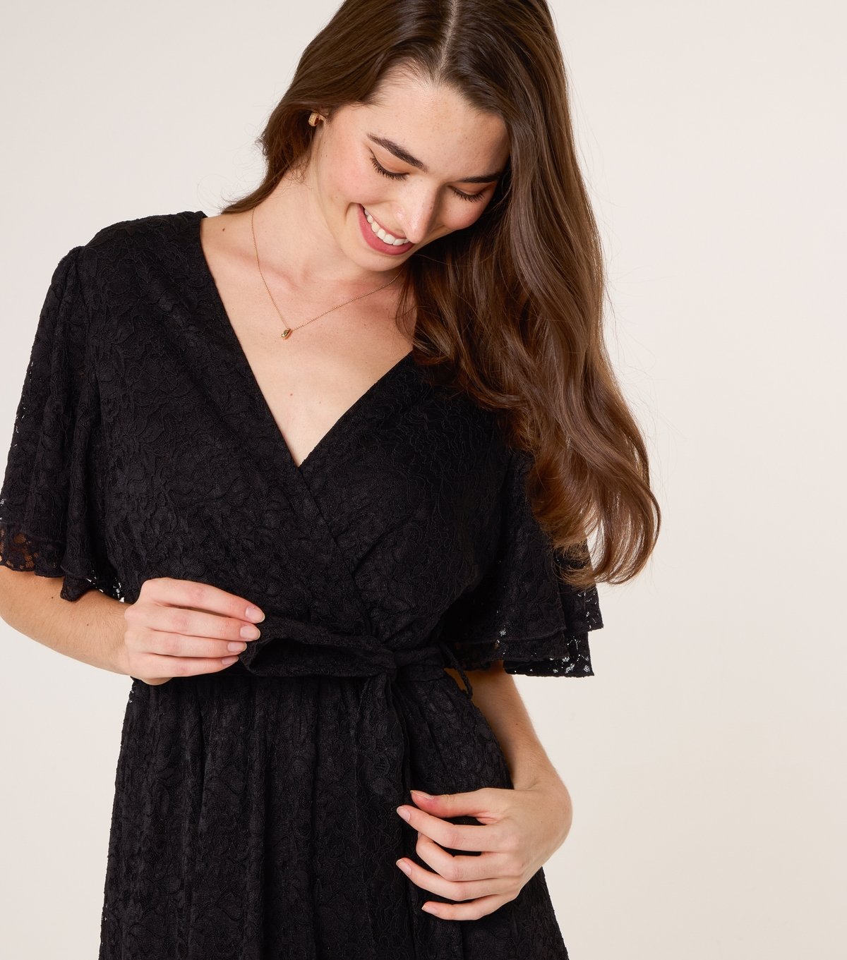 Blue Vanilla Women's Black Lace Angel Sleeve Wrap Midi Dress Blue Vanilla New Look - 3