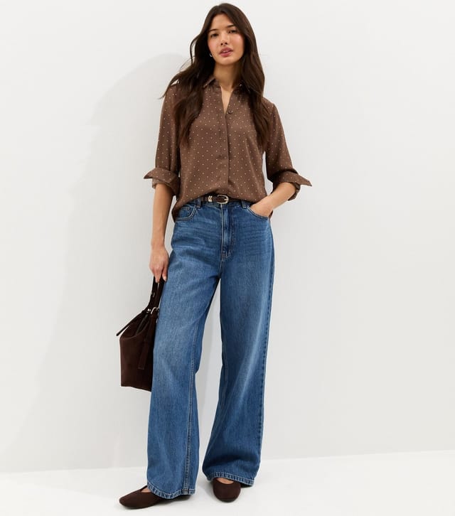 New Look Women's Brown Spot Print Long Sleeve Satin Shirt New Look - 3