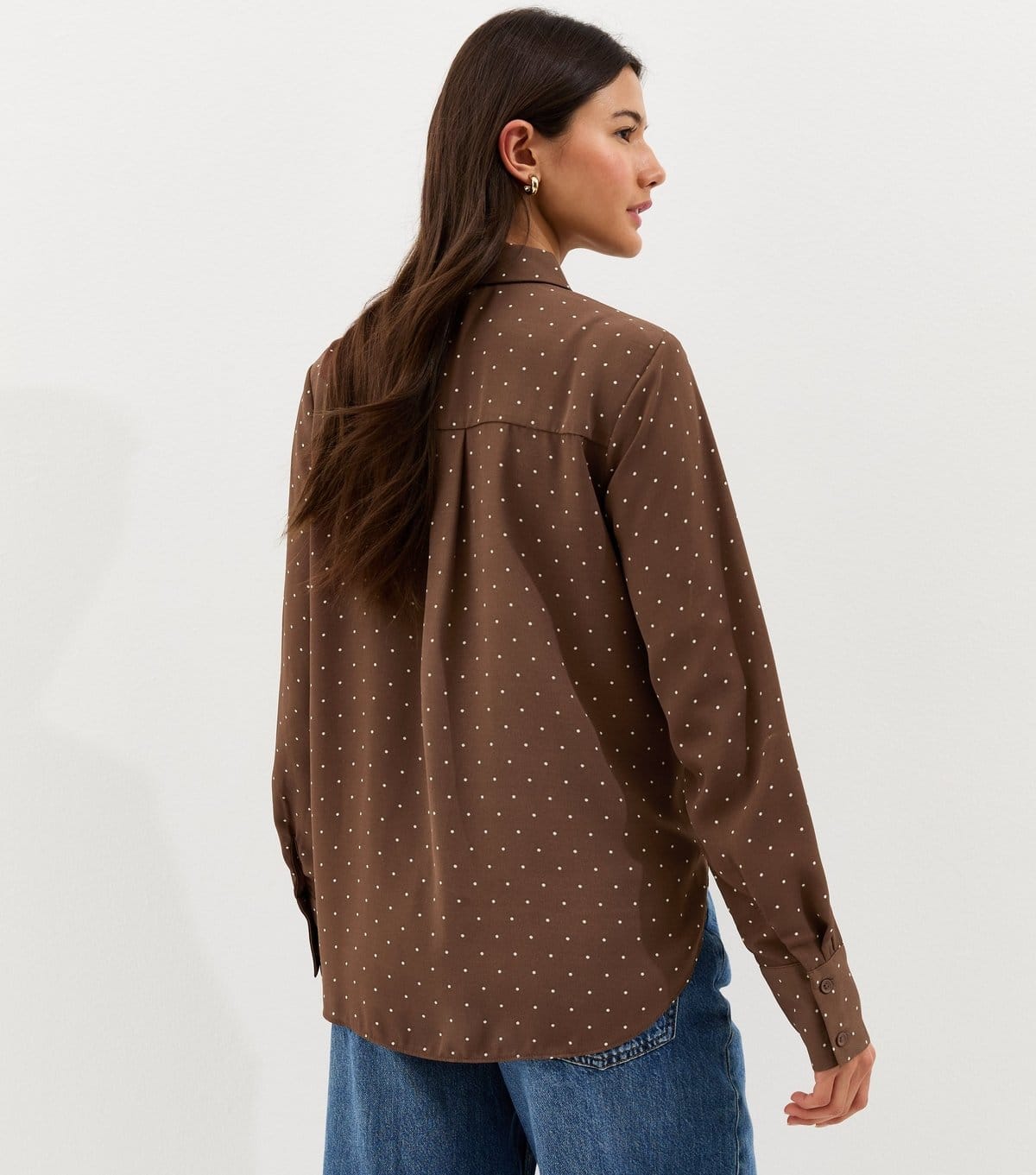 New Look Women's Brown Spot Print Long Sleeve Satin Shirt New Look - 4