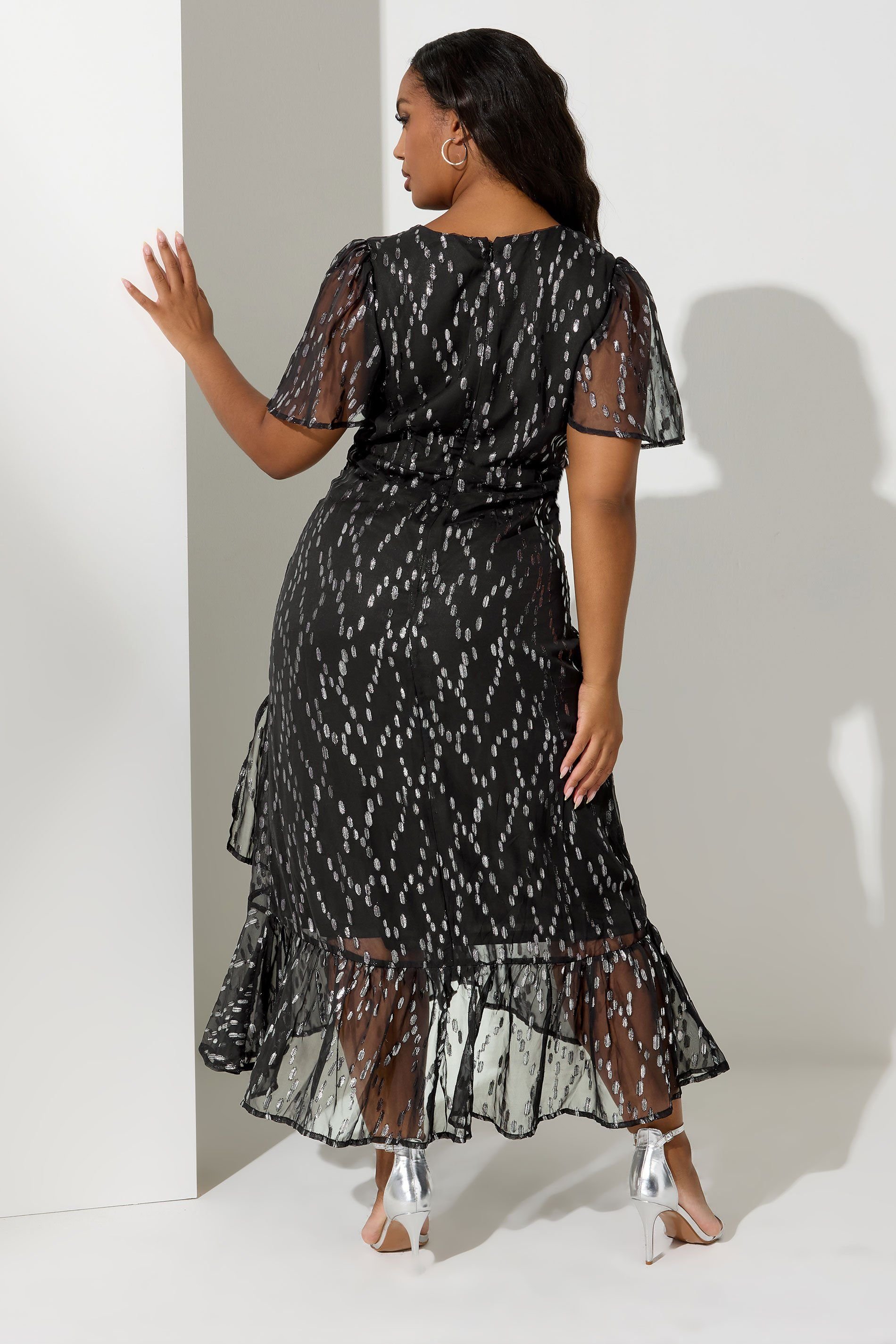 Yours Yours Women's Metallic Dobby Wrap Dress in Black - 3