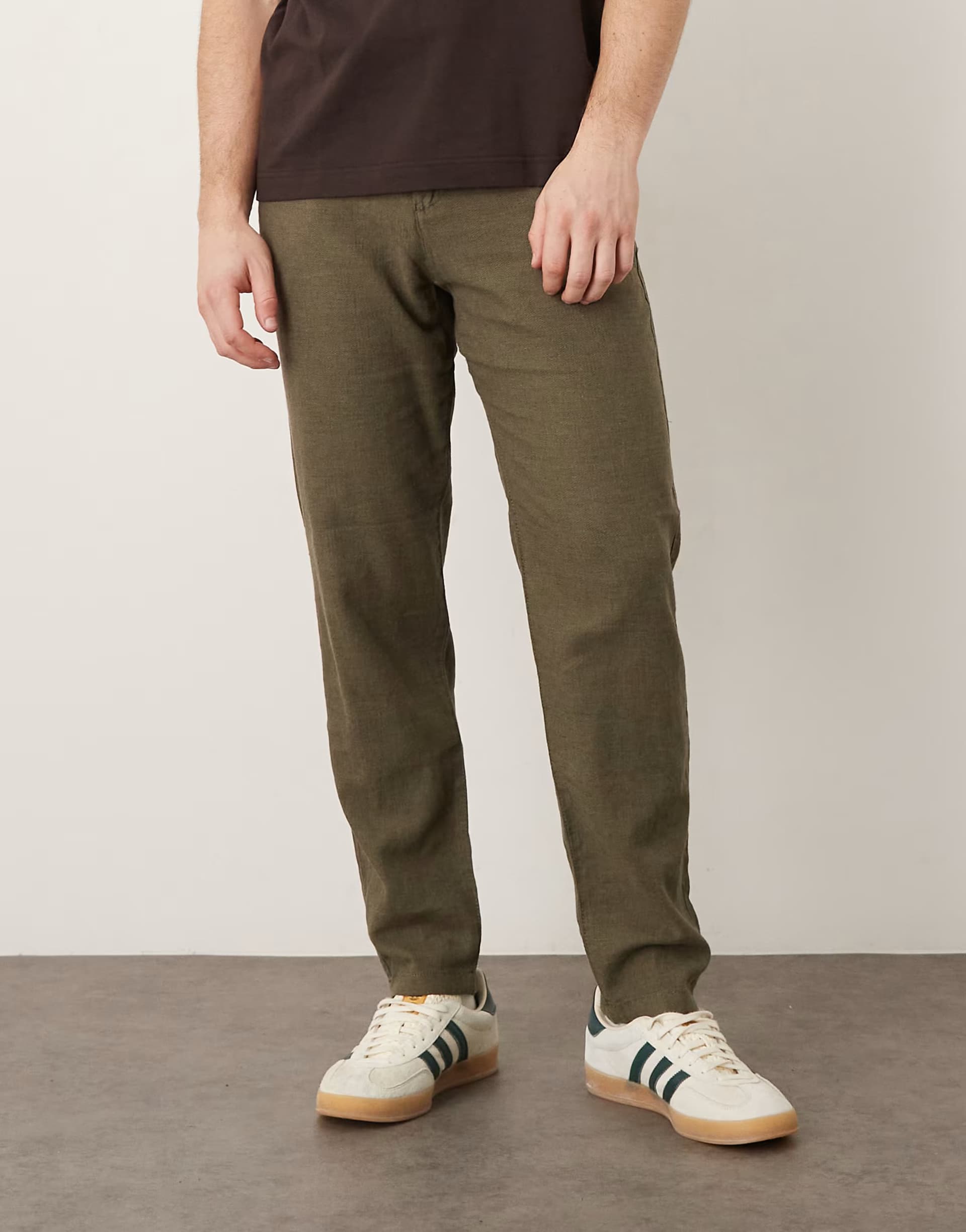 ASOS Selected slim tapered linen blend trousers in green