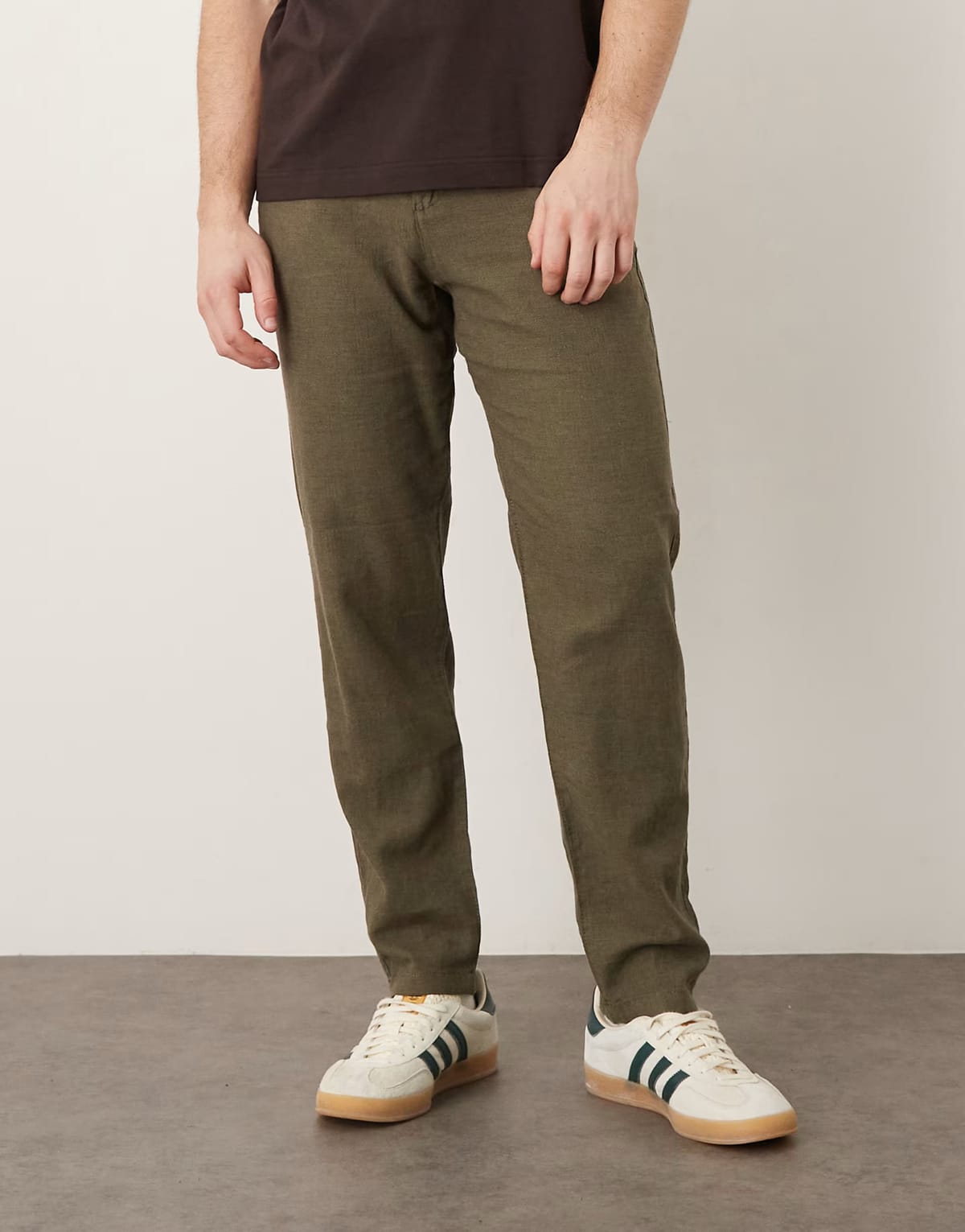 ASOS Selected slim tapered linen blend trousers in green - 1