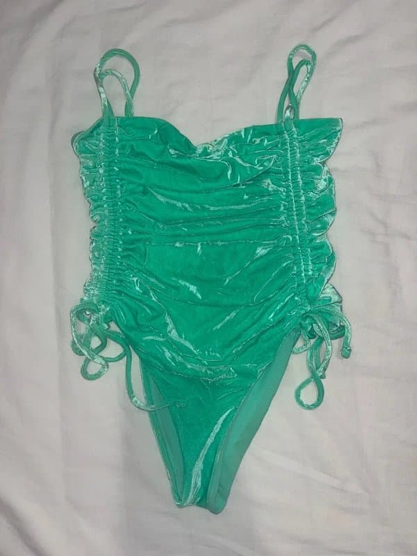 ASOS Green Velvet Ruched Swimsuit
