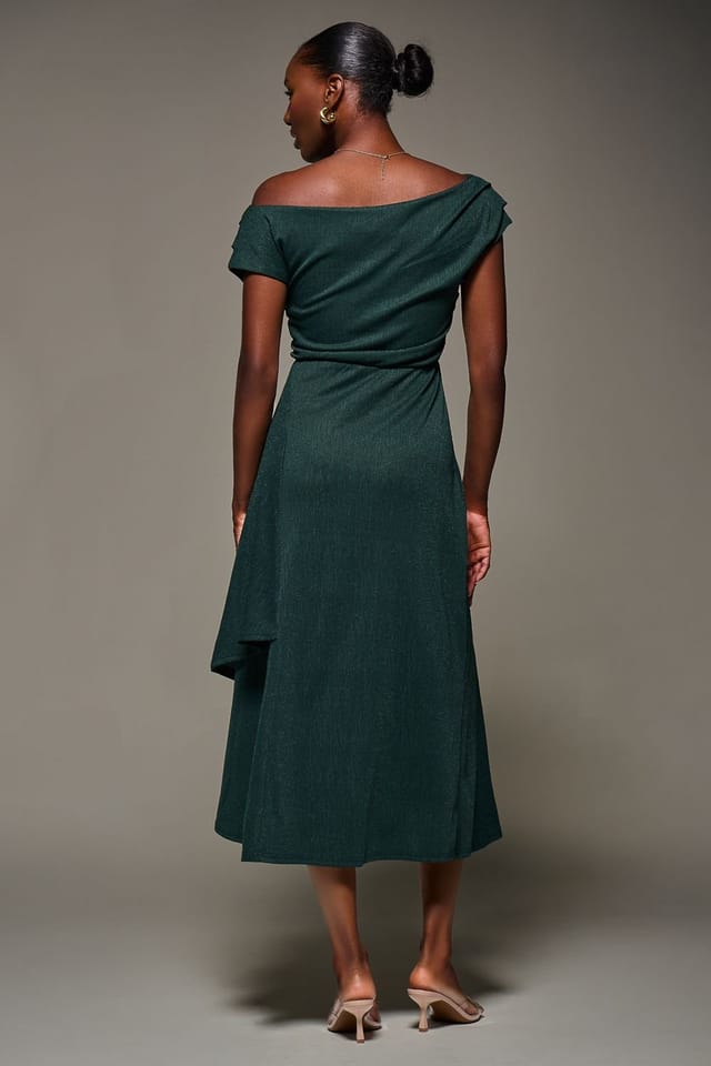 Jolie Moi Jolie Moi Women's Draped Jersey Cowl Neck Midi Dress in Dark Green - 2
