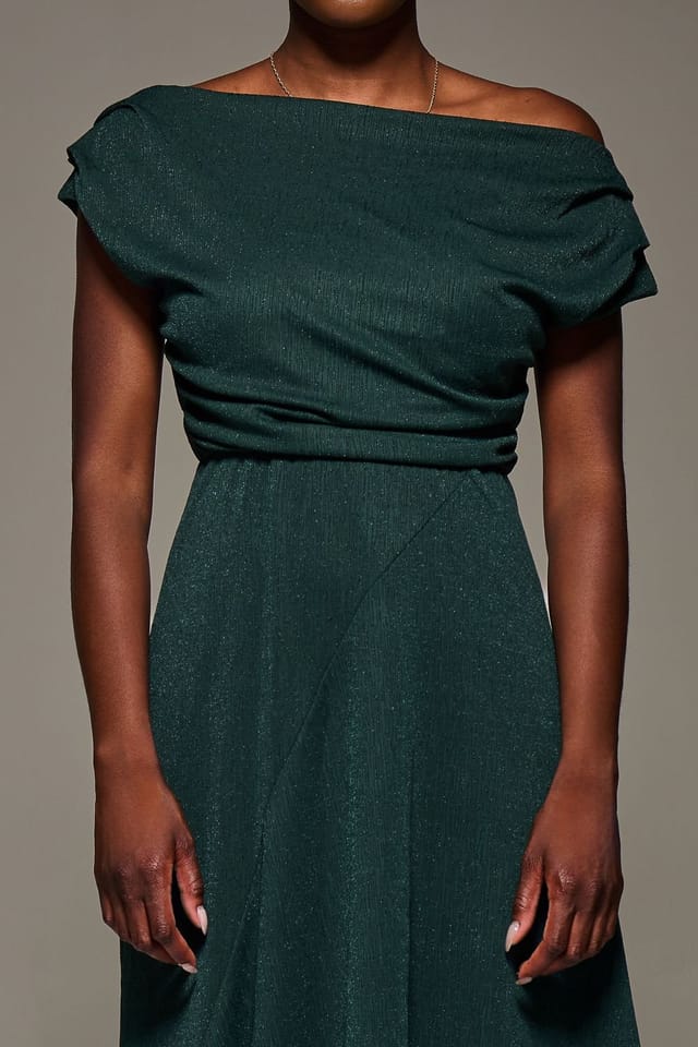 Jolie Moi Jolie Moi Women's Draped Jersey Cowl Neck Midi Dress in Dark Green - 3