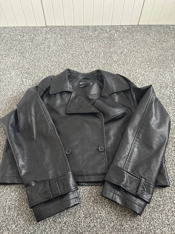 ASOS Asos black leather crop trench coat