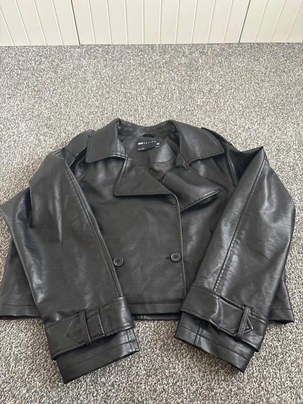 ASOS Black Leather Crop Trench Coat