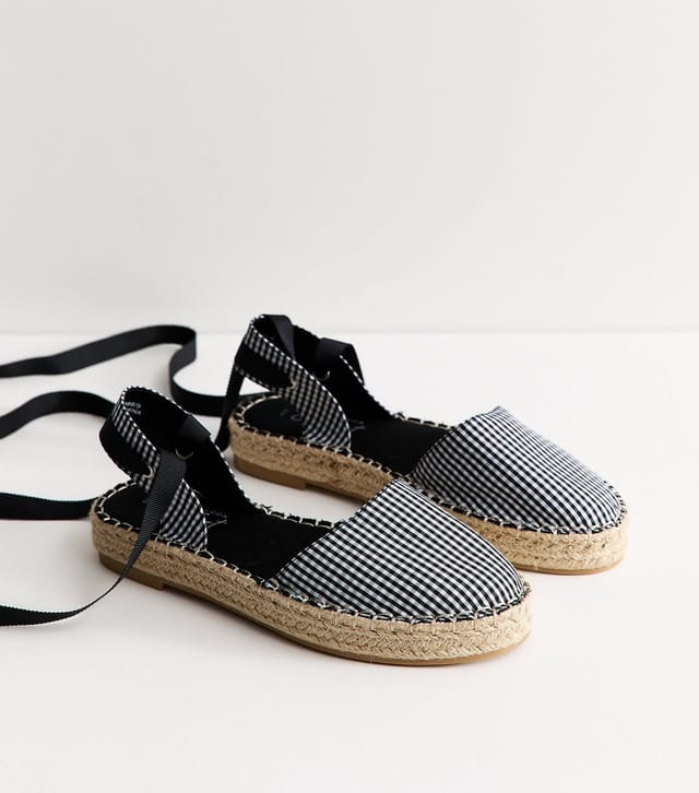 New Look Women's Black Gingham Toe Tie Ankle Espadrilles Vegan New Look - 2