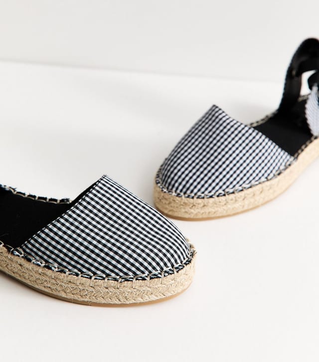 New Look Women's Black Gingham Toe Tie Ankle Espadrilles Vegan New Look - 3