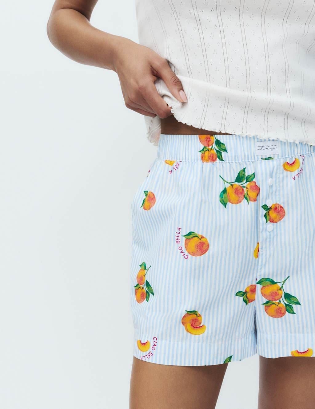 Marks & Spencer M&S Pure Cotton Poplin Printed Pyjama Shorts Blue Mix - 1