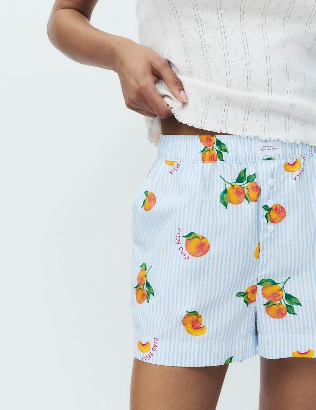 Marks & Spencer M&S Pure Cotton Poplin Printed Pyjama Shorts Blue Mix