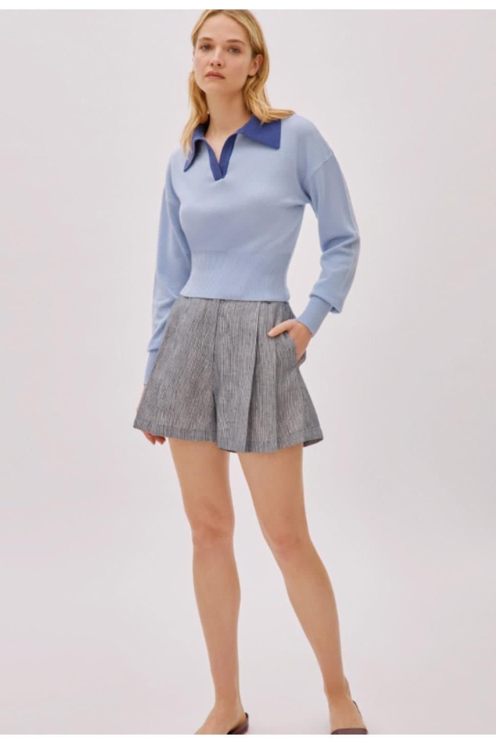 Labeca Labeca Women's Storm Linen-Blend Striped Shorts in Grey