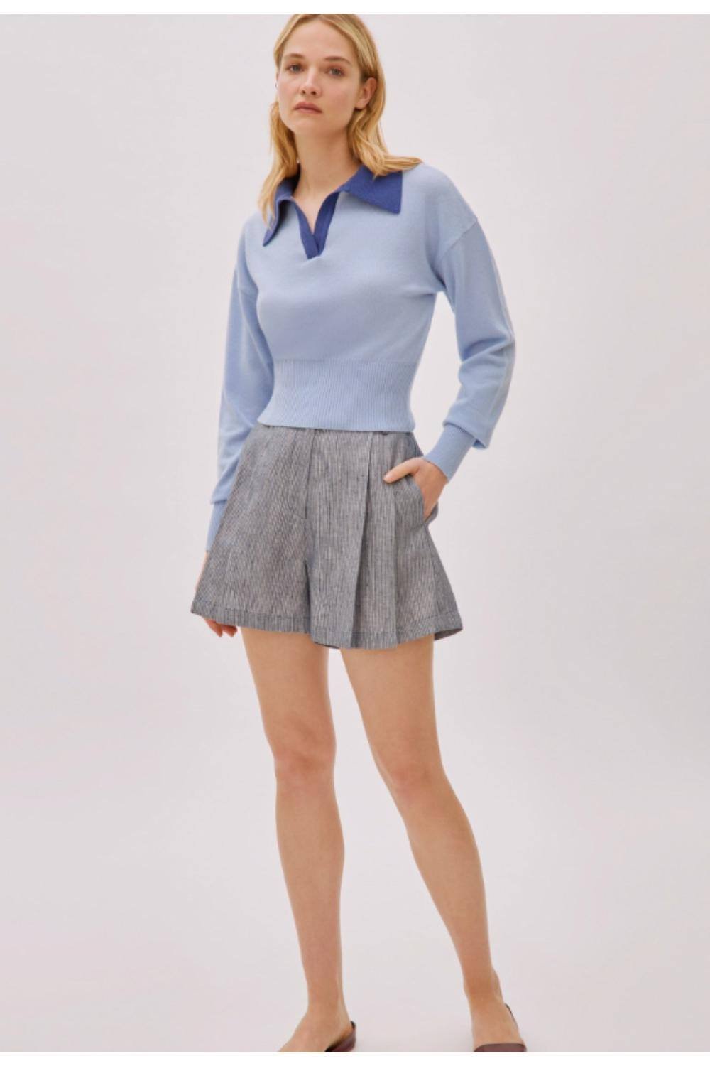 Labeca Labeca Women's Storm Linen-Blend Striped Shorts in Grey - 2