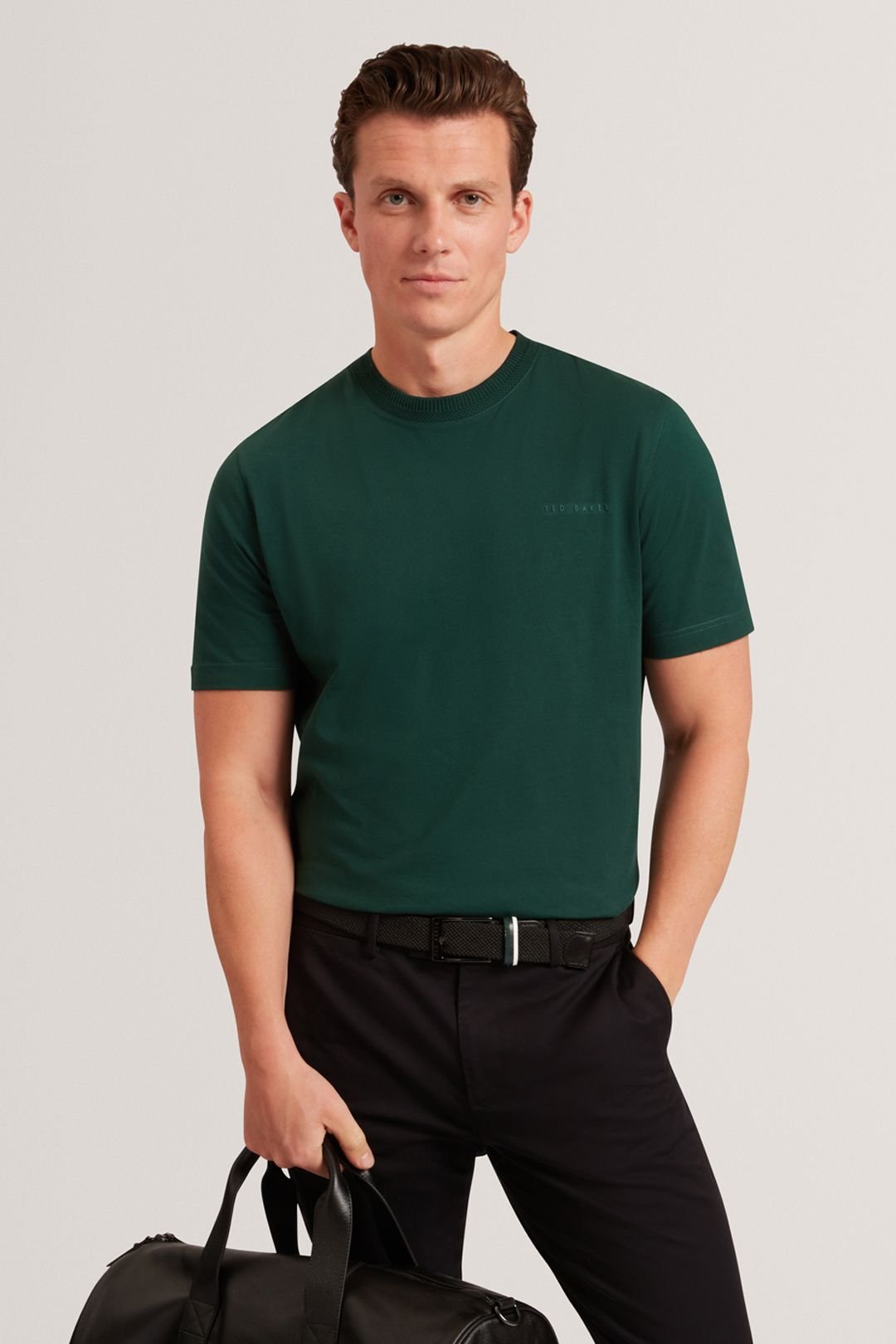 Ted Baker Ted Baker Men's LIERTS Branded Honeycomb Trim T-Shirt Dk-Green in Green - 2