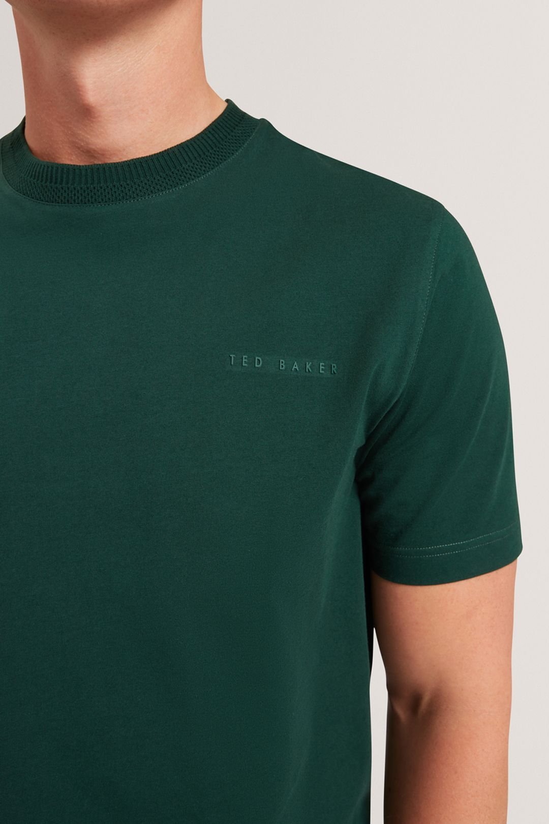 Ted Baker Ted Baker Men's LIERTS Branded Honeycomb Trim T-Shirt Dk-Green in Green - 4