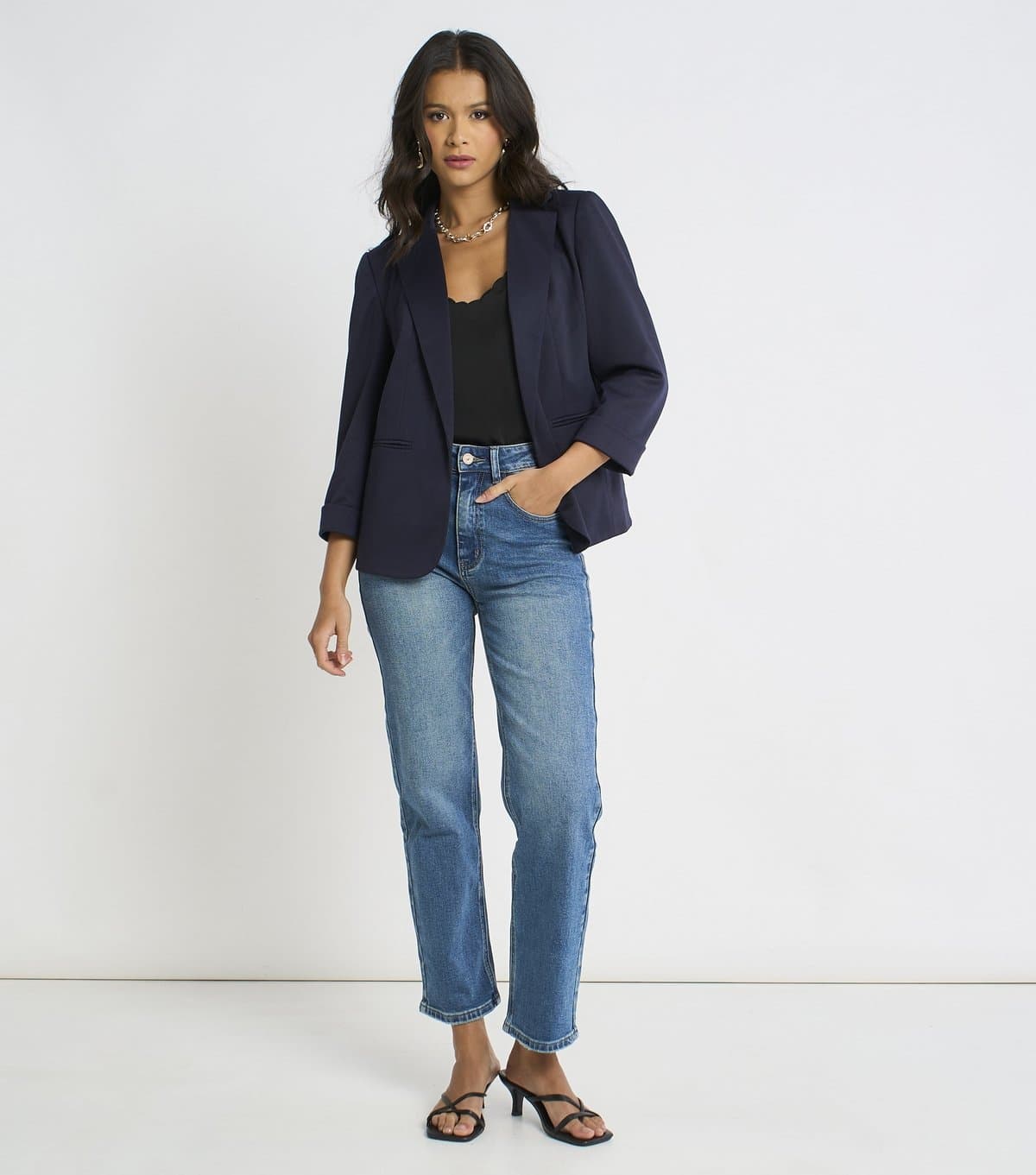 Gini London Women's Navy Open Front Blazer Gini London New Look
