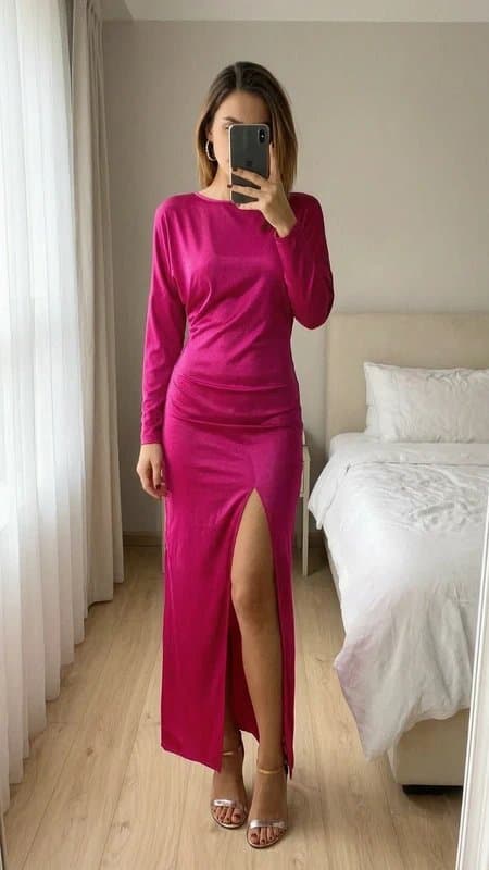 ASOS Pink Black Ruched Split Maxi Dress 12 M new