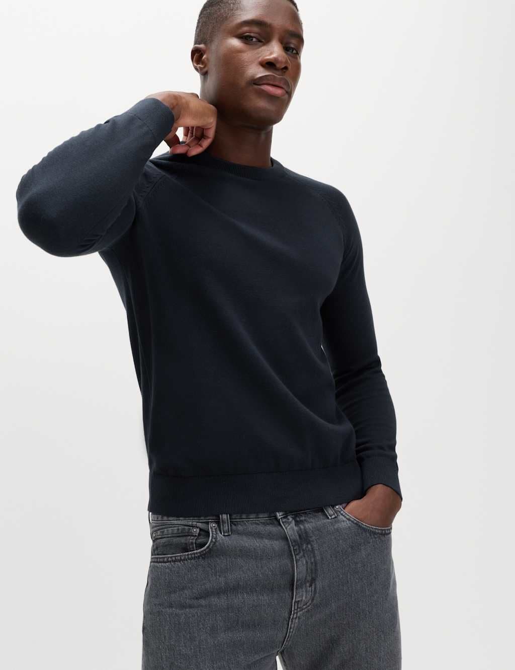 Marks & Spencer M&S Navy Pure Cotton Crew Neck Jumper