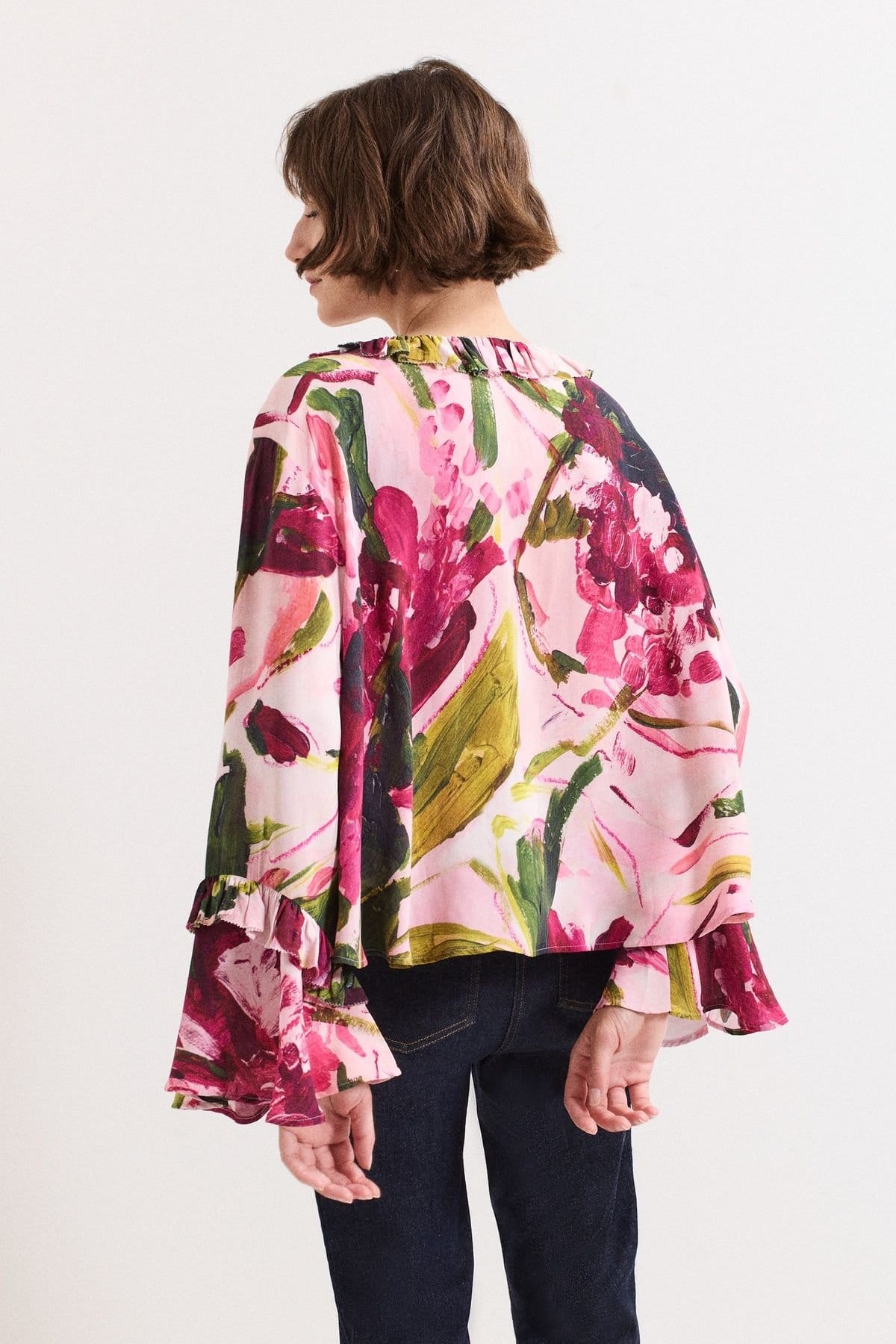 Phase Eight Phase Eight Women's Andi Fluted Sleeve Floral Blouse in Bright Pink - 4