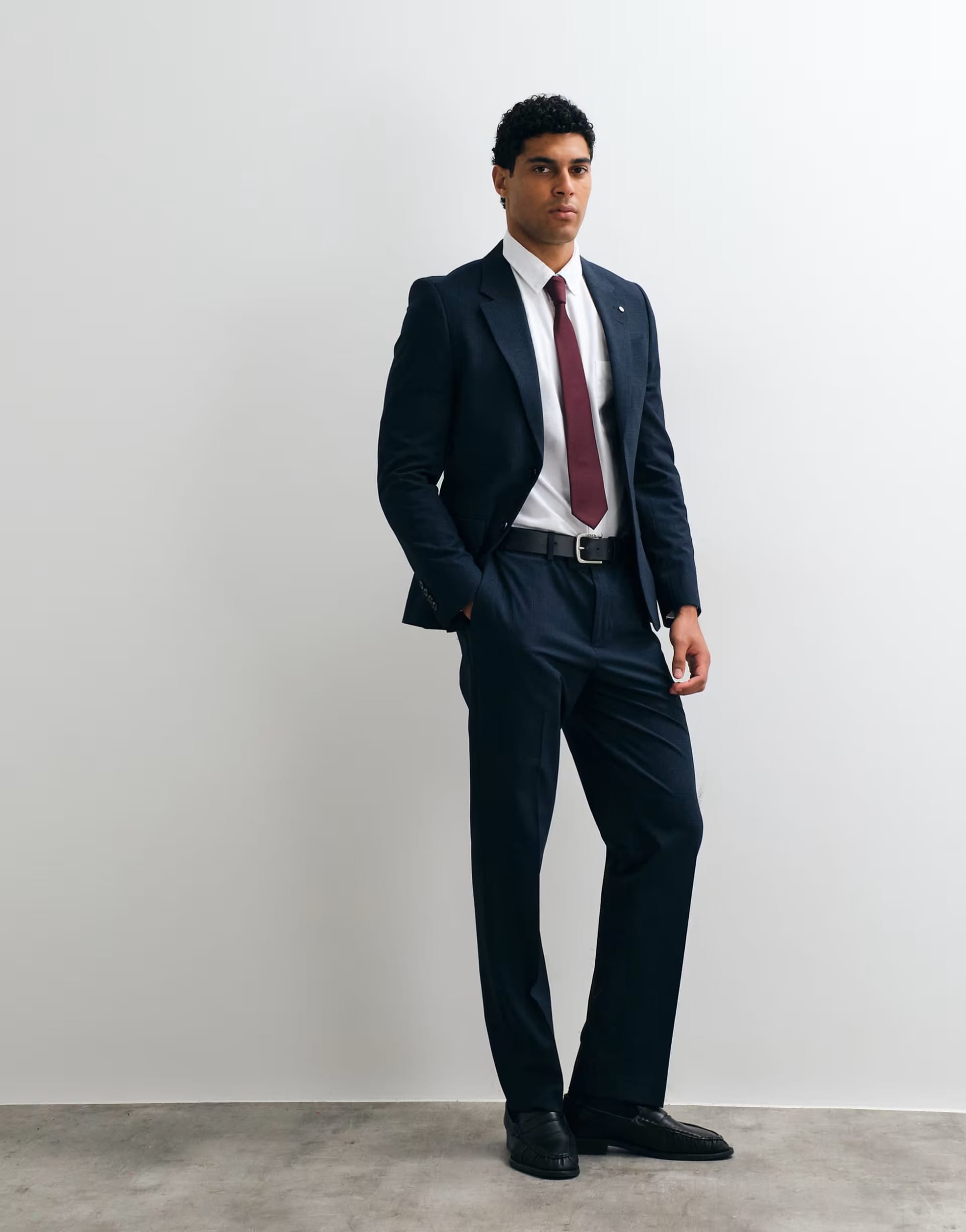 ASOS Navy Checked Slim Suit Trousers