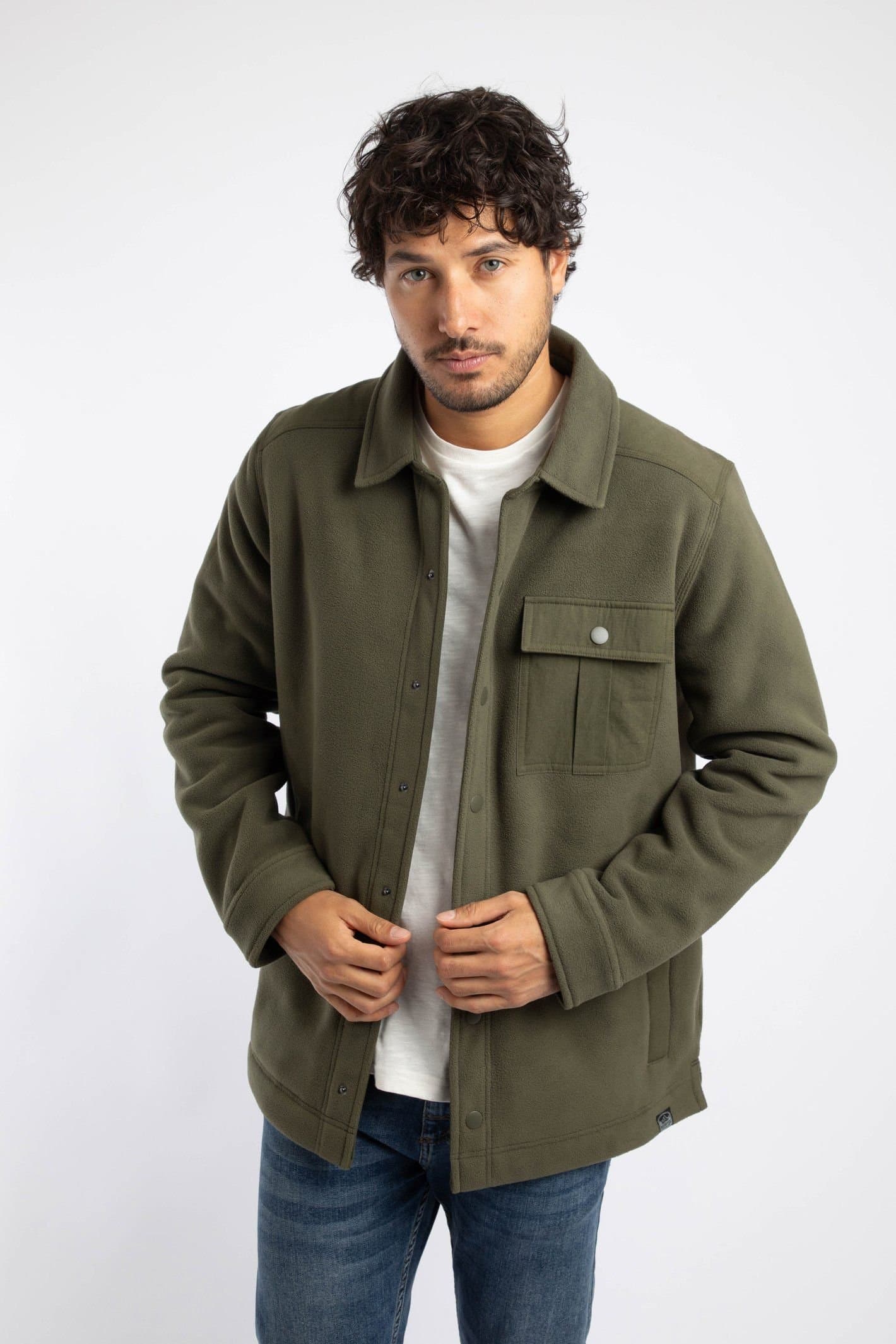 Weird Fish Weird Fish Men's Boyd Polar Fleece Shacket in Olive