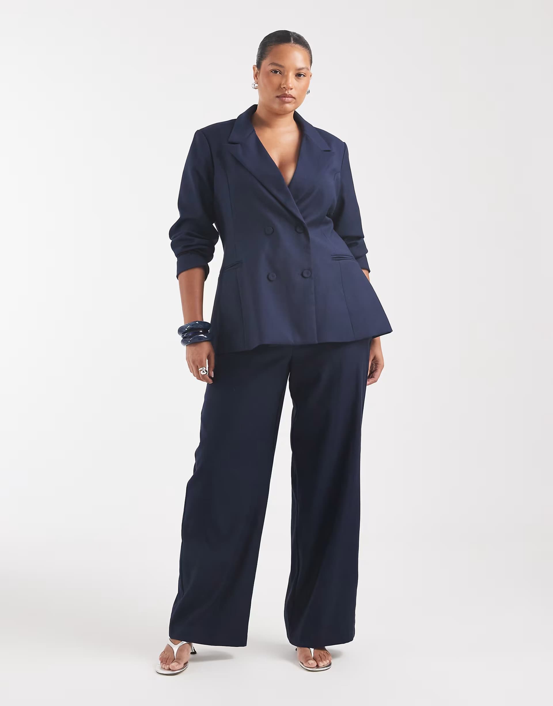 ASOS Vero Moda Curve wide leg tailored trouser co-ord in navy