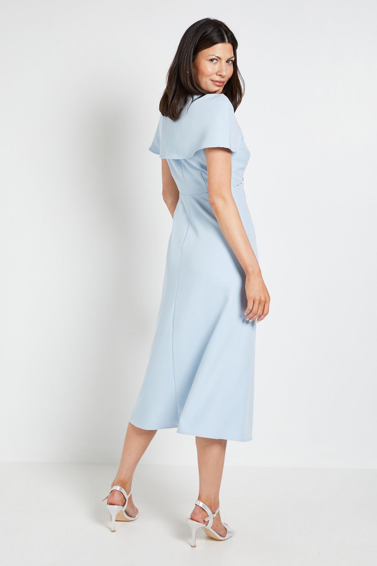 Wallis Wallis Women's Diamante Trim Cape Midi Dress in Pale Blue - 3