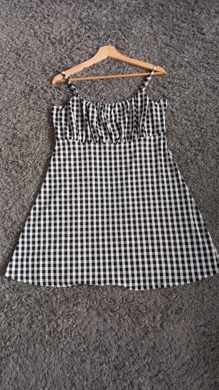 New Look New Look Checked Dress size 16 Strappy Adjustable Black White Gingham Ruched