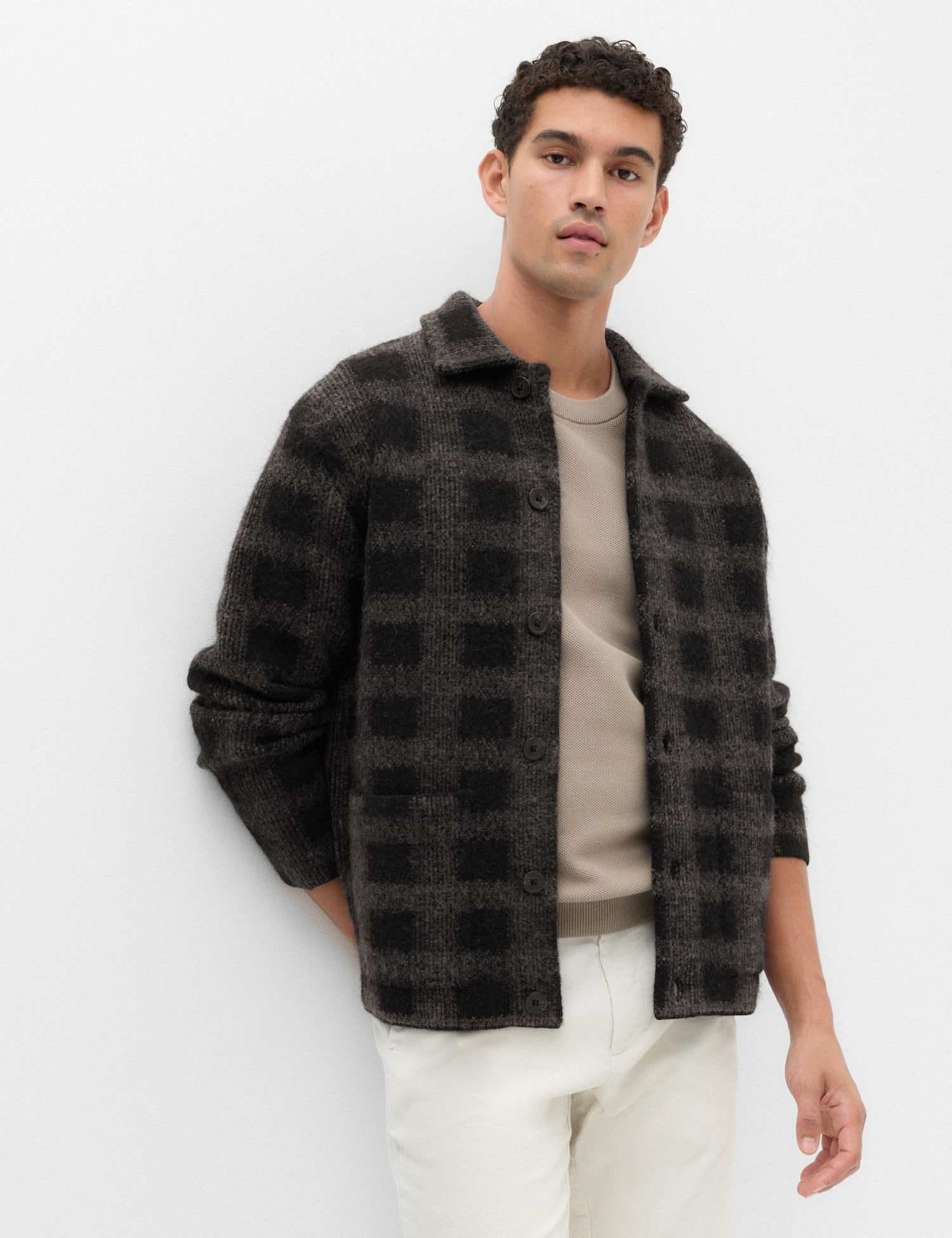 Marks & Spencer M&S Checked Button Through Knitted Jacket Black Mix